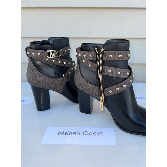 Michael Kors Kincaid Studded Logo Ankle Boot Black Brown Multi - Picture 3 of 11